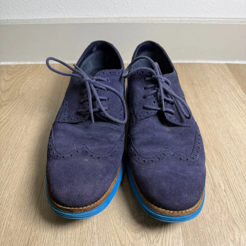 Cole Haan Lunargrand Wingtip Oxford Shoes Mens 10.5 Blue‎ Suede Lunarlon C11096